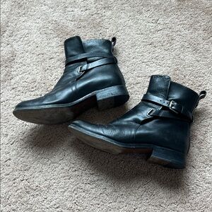 Michael Kors Black Leather Ankle Boots with Strap Detail